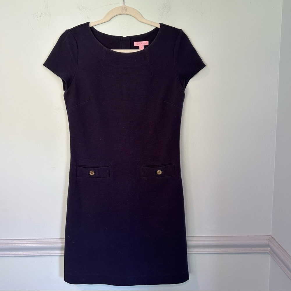 Lilly Pulitzer Navy Blue Sheath Layton Beach Short Sleeve Mini Dress Size Small